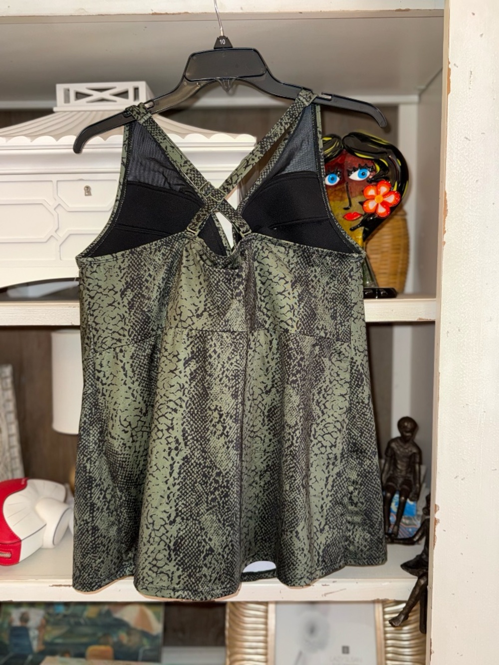 Swim Cacique 38H swimsuit tankini top green black snakeskin knotted front - Picture 5 of 5